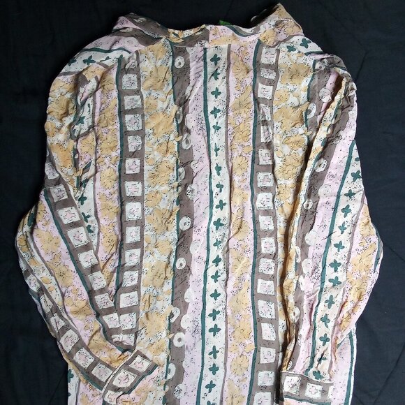 Vintage Nora Noh Geometric Stripes Pattern Silk Button Shirt - Picture 3 of 5